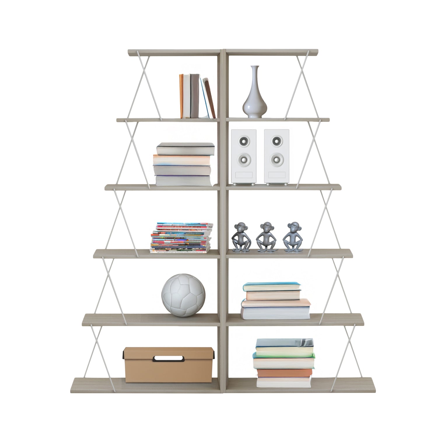 Комплект библиотеки 2 бр Тарс цвят сонама-бял 65x24x146см.(x2)