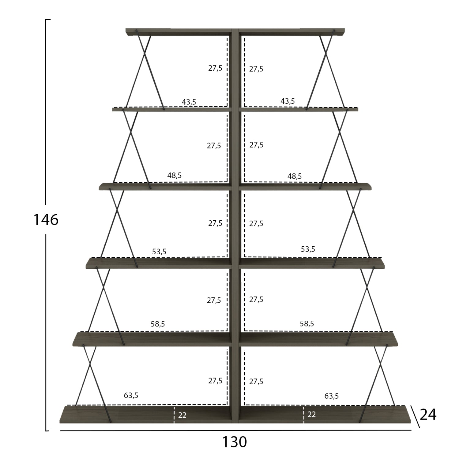 Комплект библиотеки 2 бр Тарс цвят маслиново сив-черен 130/146/24