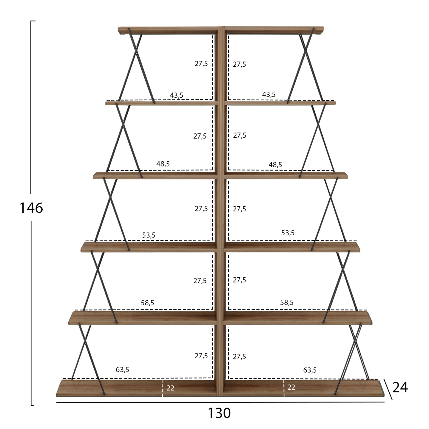 Комплект библиотеки 2 бр  Тарс  цвят дъб-черен 130/146/24см