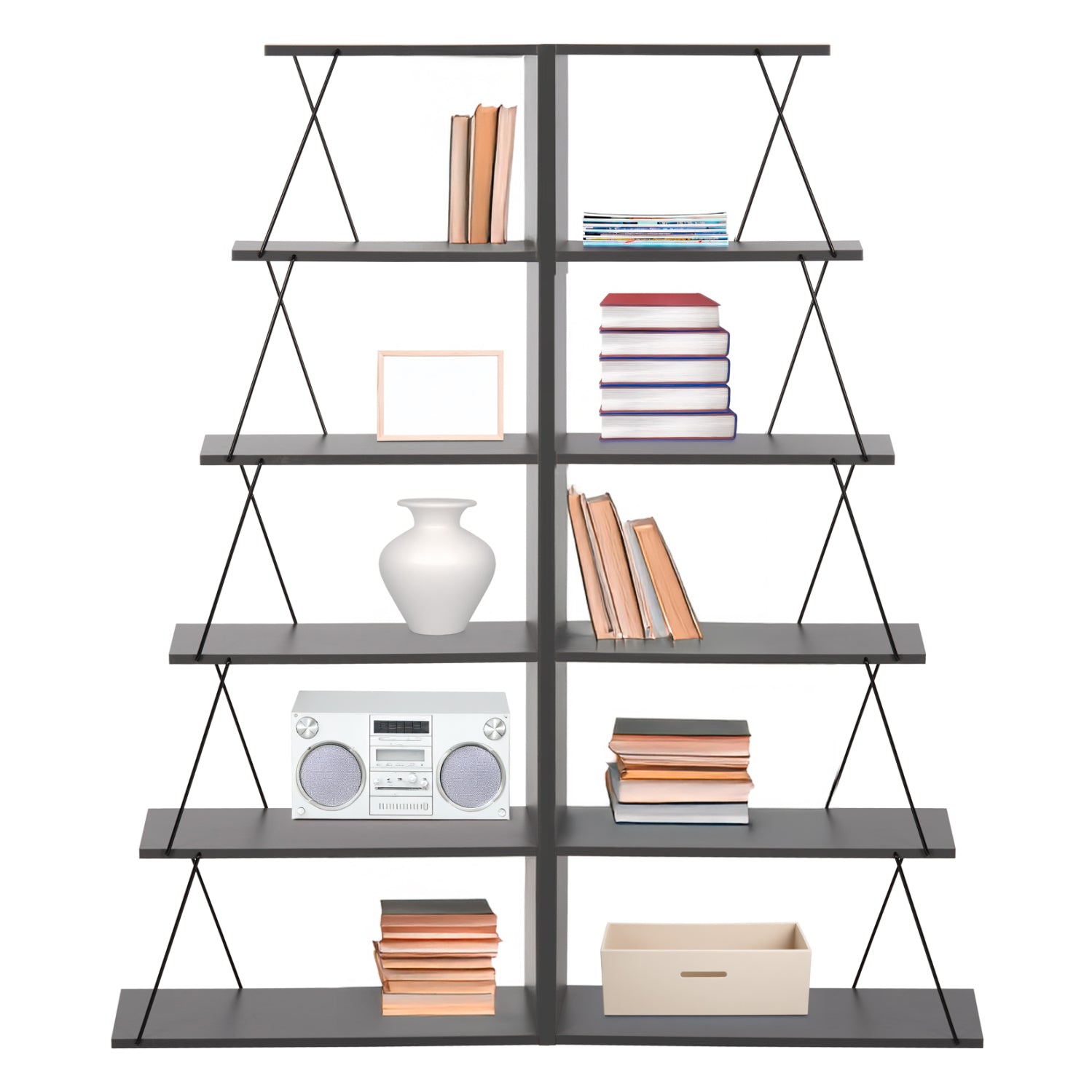 Комплект библиотеки 2 бр  Тарс цвят сив-черен 130/146/24см