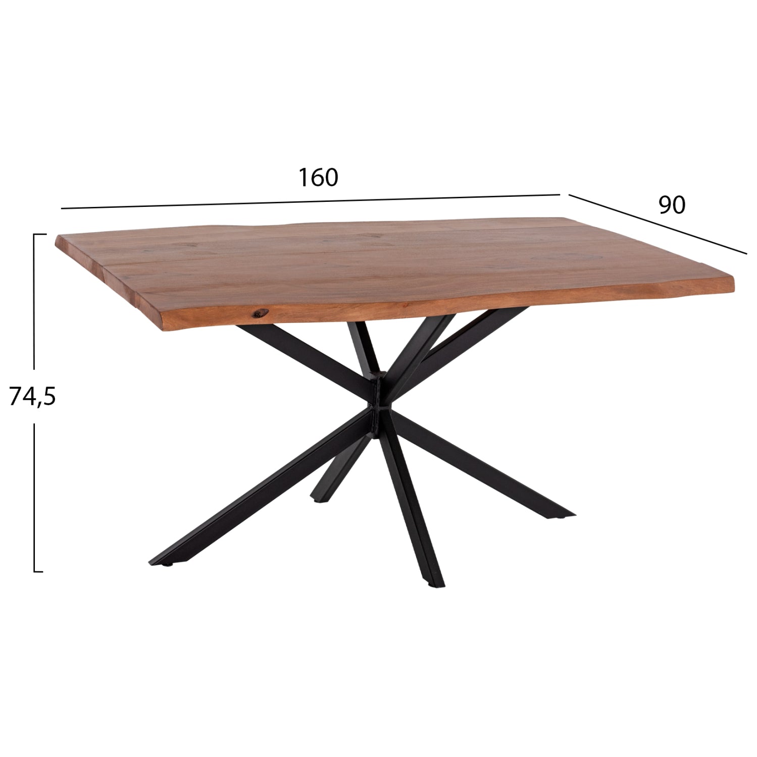 Маса  MONTANA с  повърхност от масивно акациево дърво 160x90x74.5см.