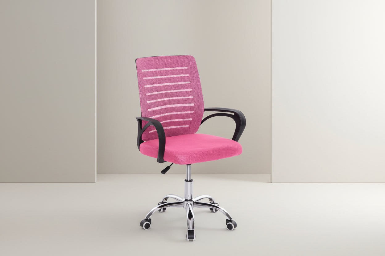 Офис стол TRAIL розов мрежа с хромирани крака 62x51x98см