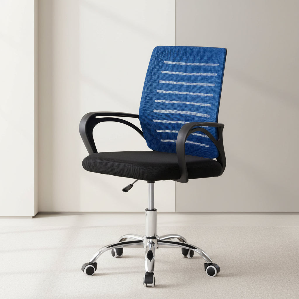 Офис стол TRAILсин,черна мрежа /хромиран крак 62x51x98см.