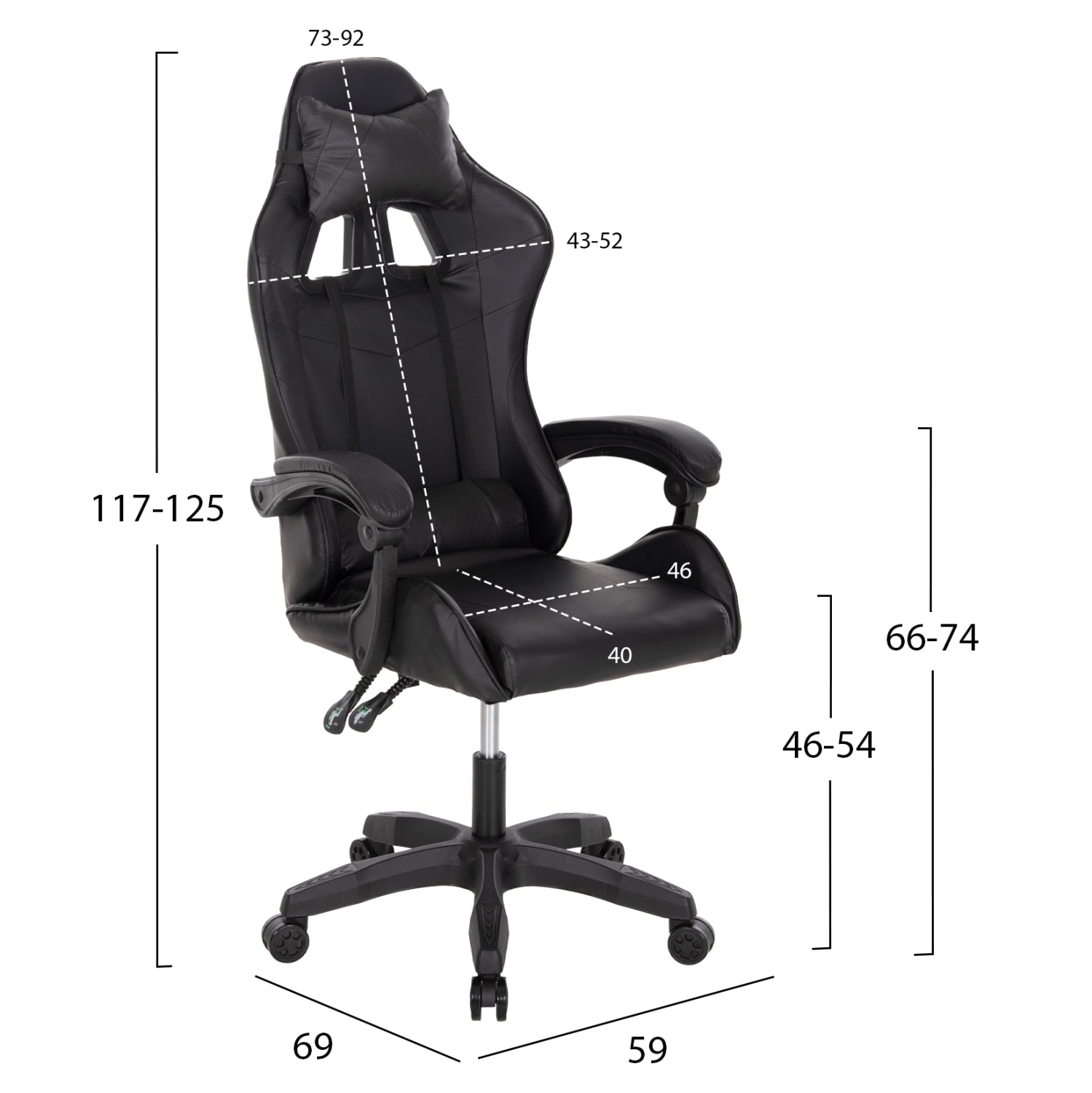 Геймърски стол MANCER 59x69x125см черен