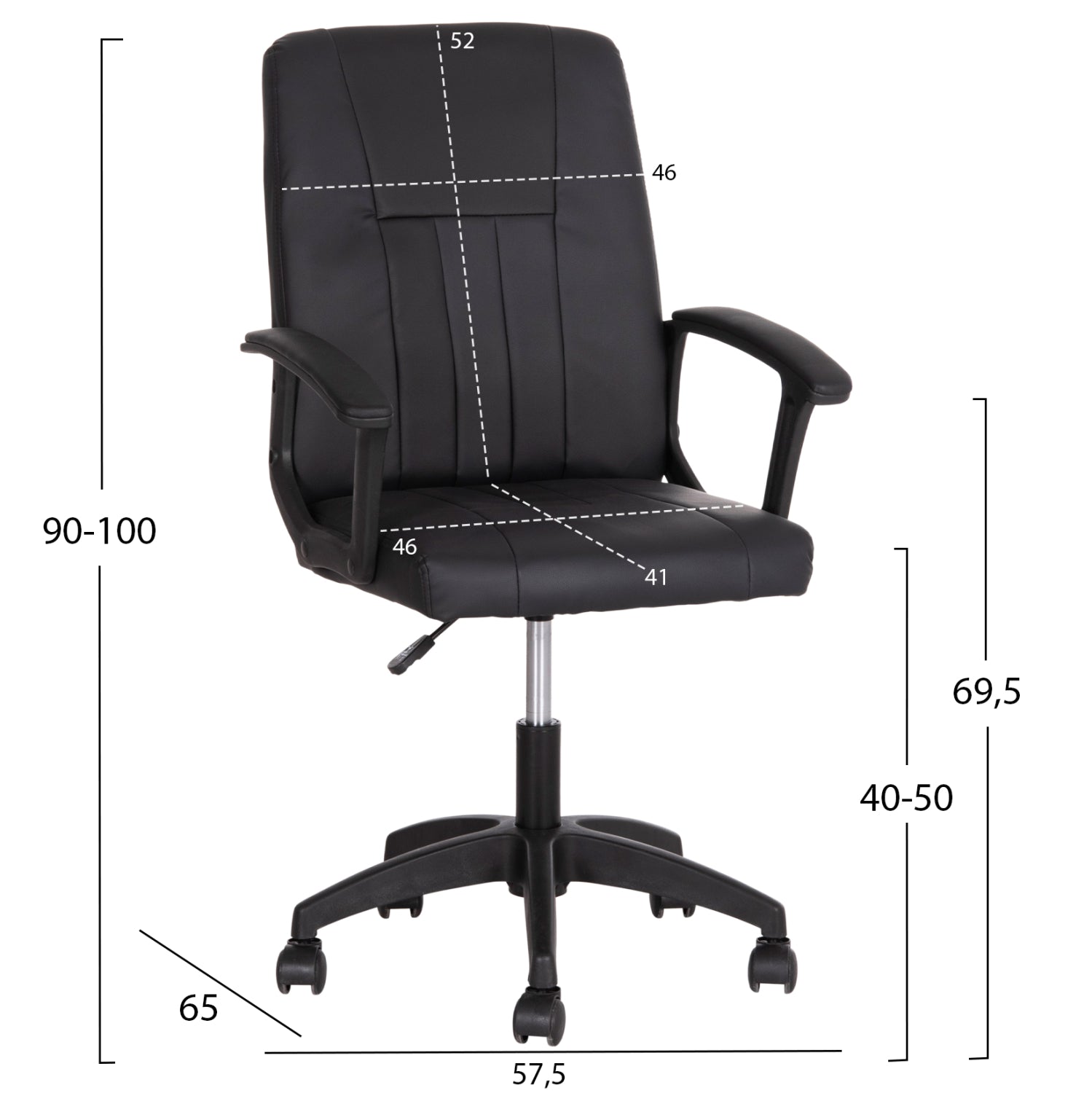 Офис стол  NIM   кожа  черен цвят 58x65x100см