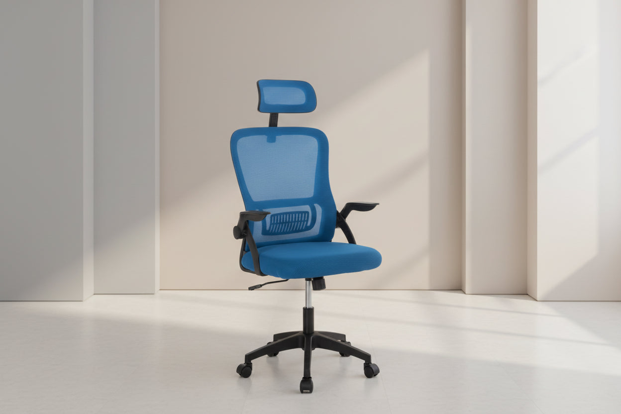 Офис стол Блейзър - Синя мрежа, черна рамка 60.5x47x85.5см