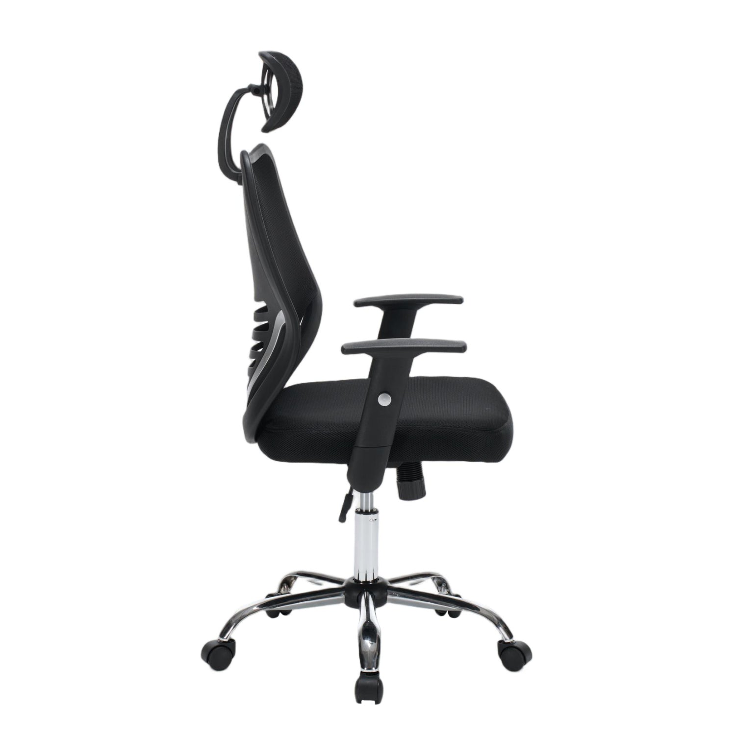 Офис стол,„BRIEF“ черен, мрежестен плат - хромирана основа, 63x64x122 в см.