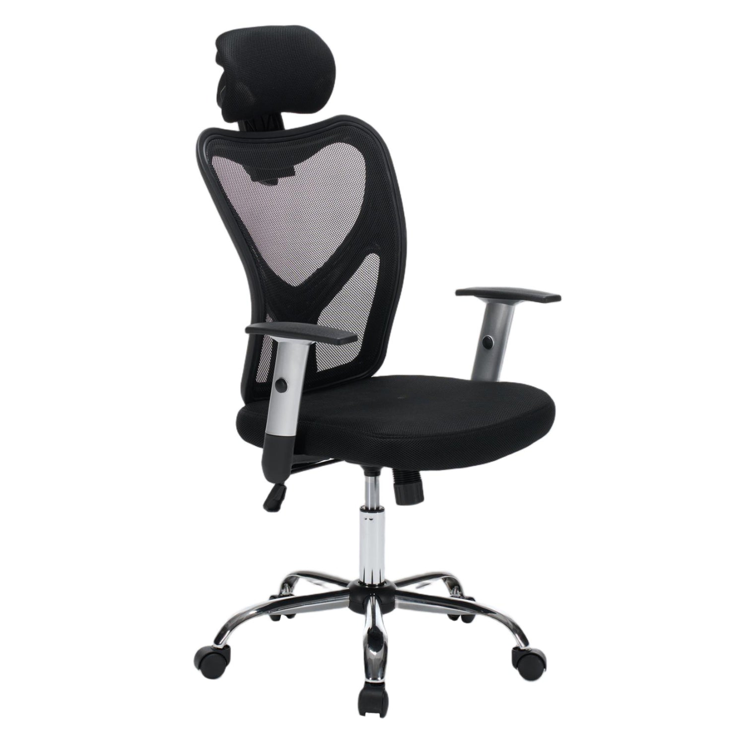 Офис стол Cuore черен мрежестен платат - черна рамка - хромирана основа 63x61x125всм.