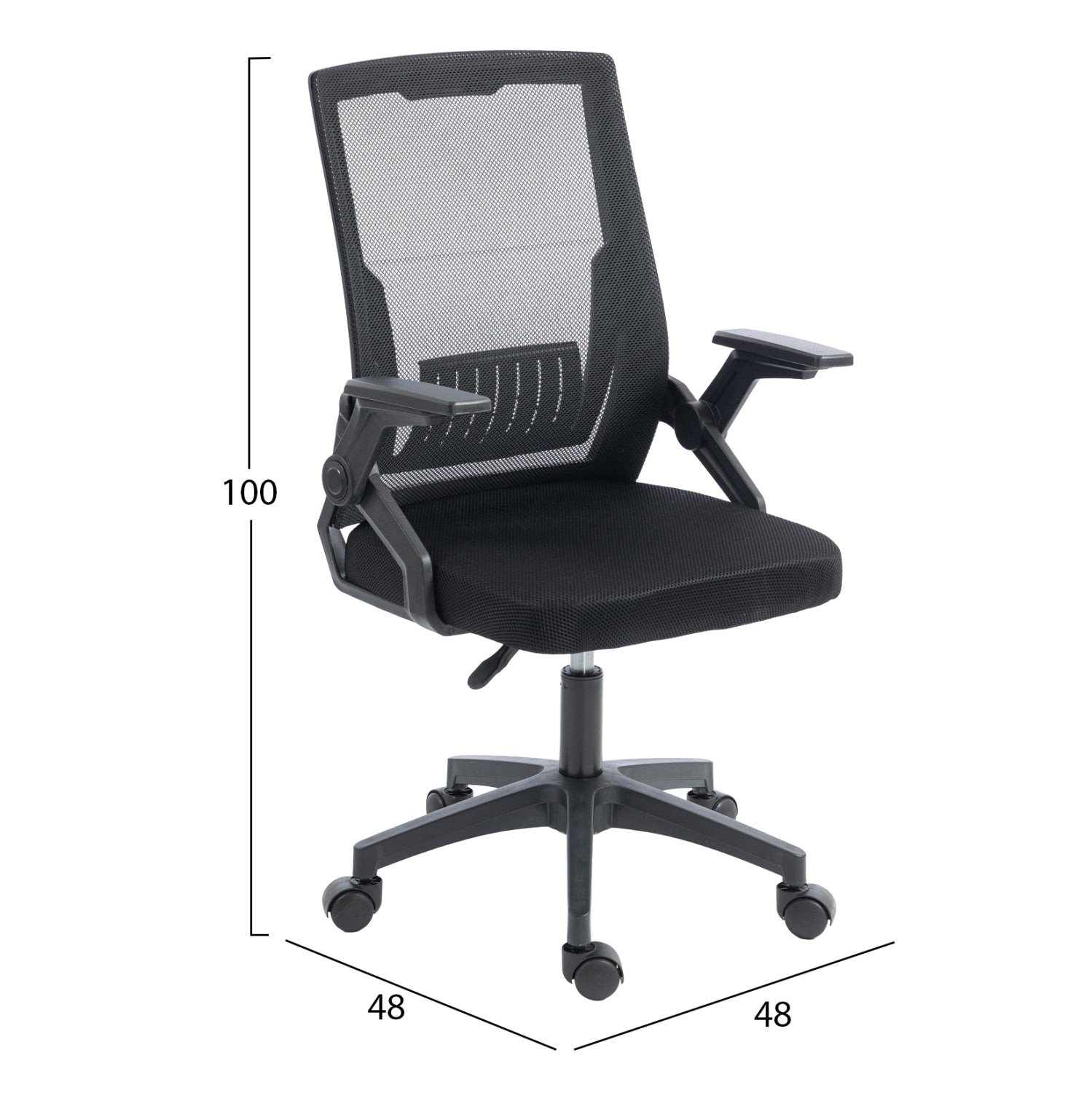 Офис стол  ZENITH  pp & mesh в черно 60x60x92-100см