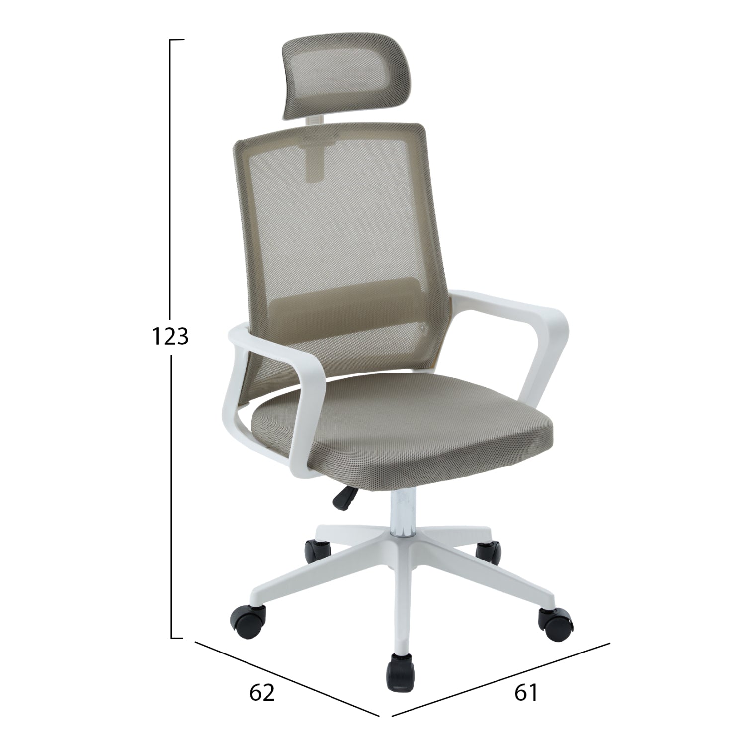 Офис стол VELOCITY бял pp- светло сив мрежест плат 61x62x123см.