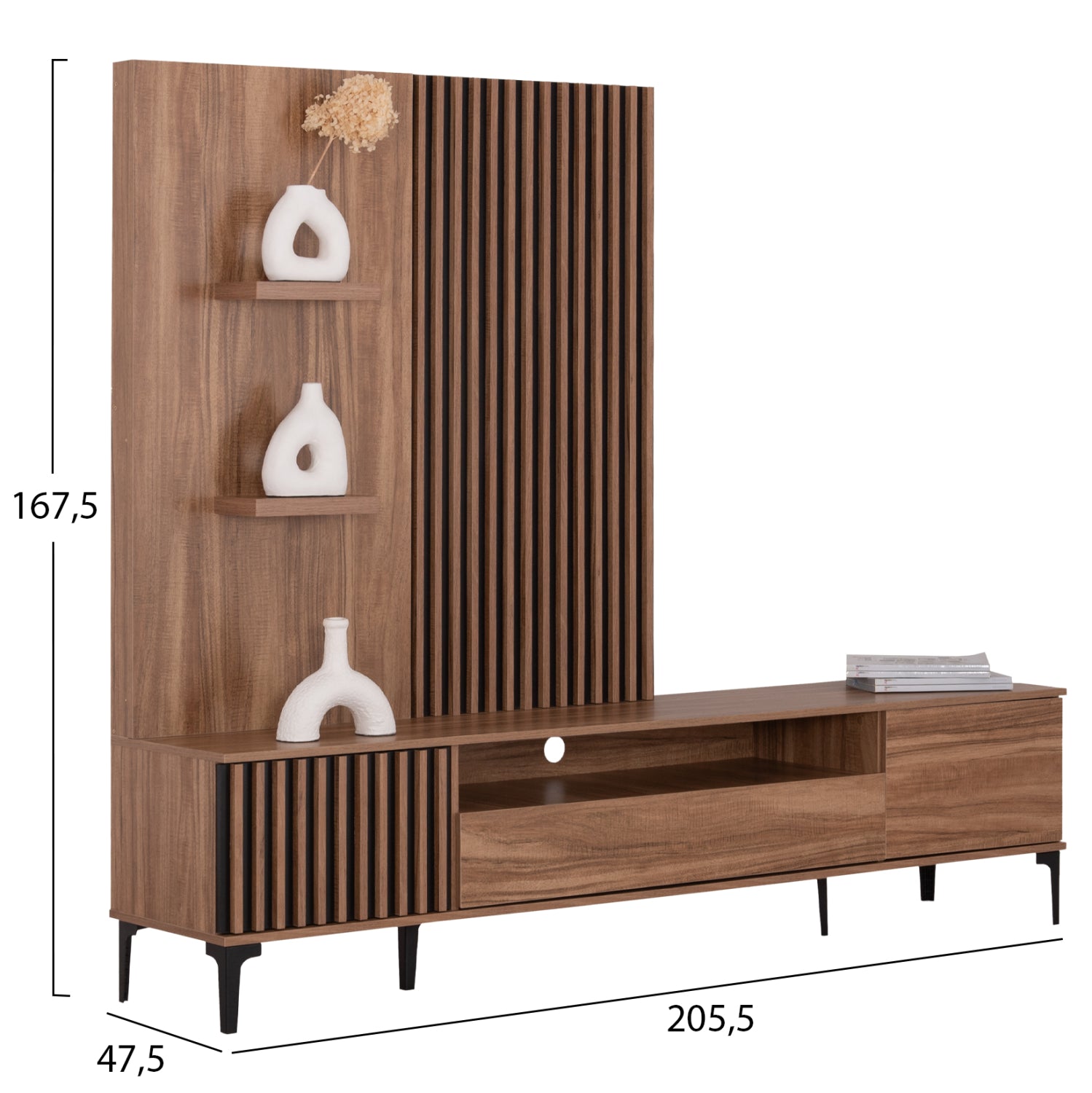 Тв комплект HARRY  цвят натурален-черен 205,5x40x167,5