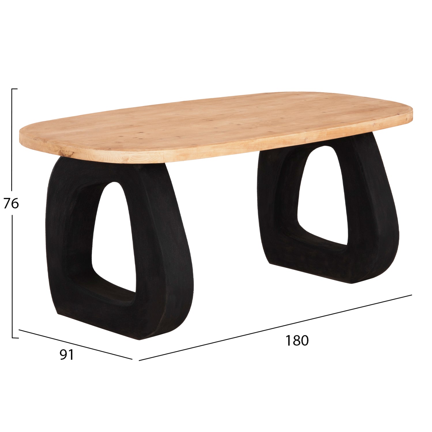 Маса Санторини  180x91x76 -цвят черен-натурал