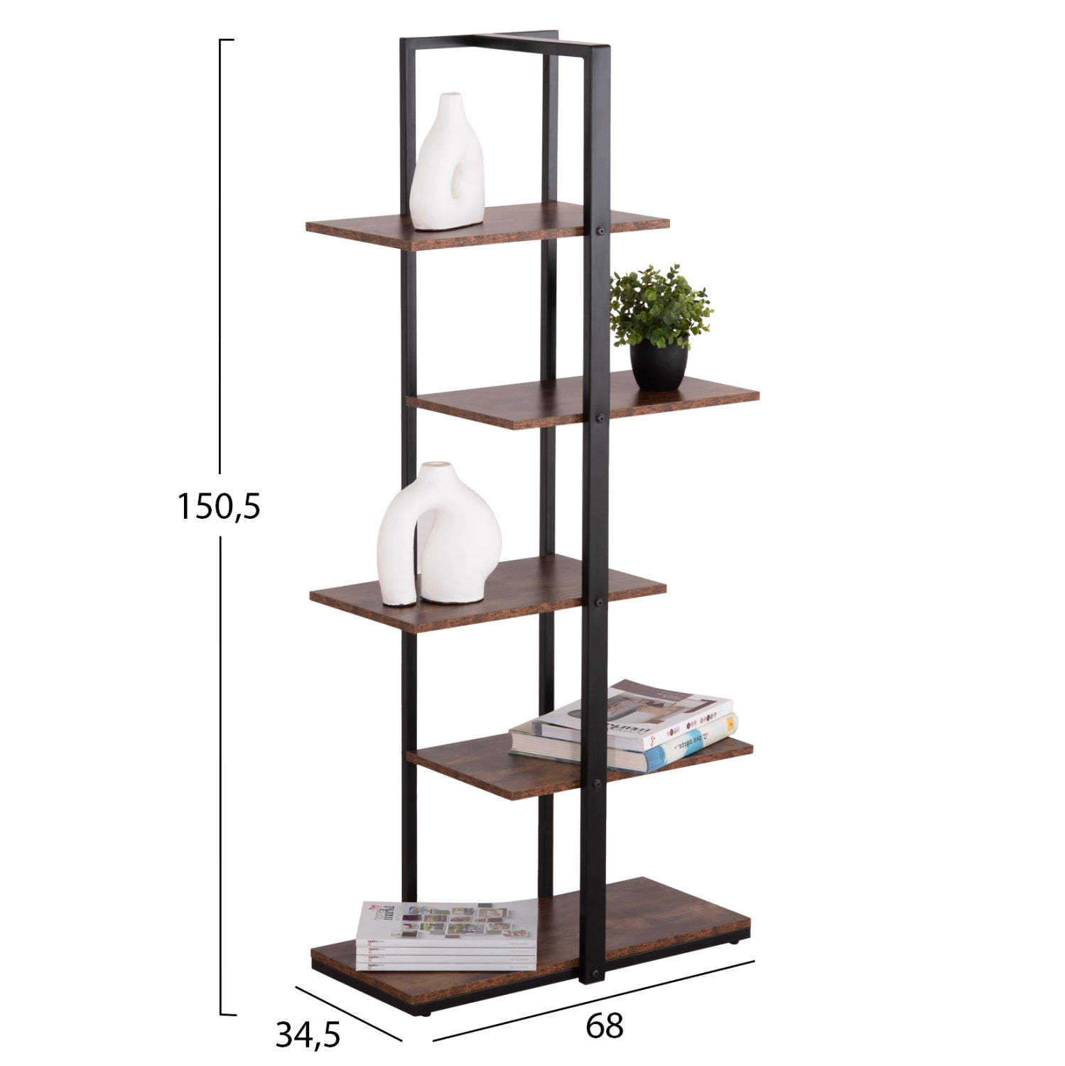 Етажерка OMNI  цвят черен-орех  68x34,5x150,5