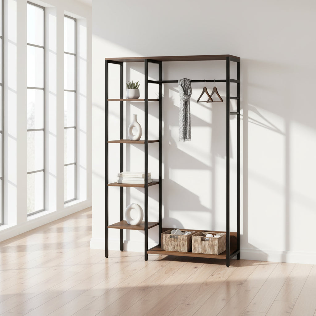 Отворен гардероб ARANJA  метал черно-меламин кафяв 90x30x140см