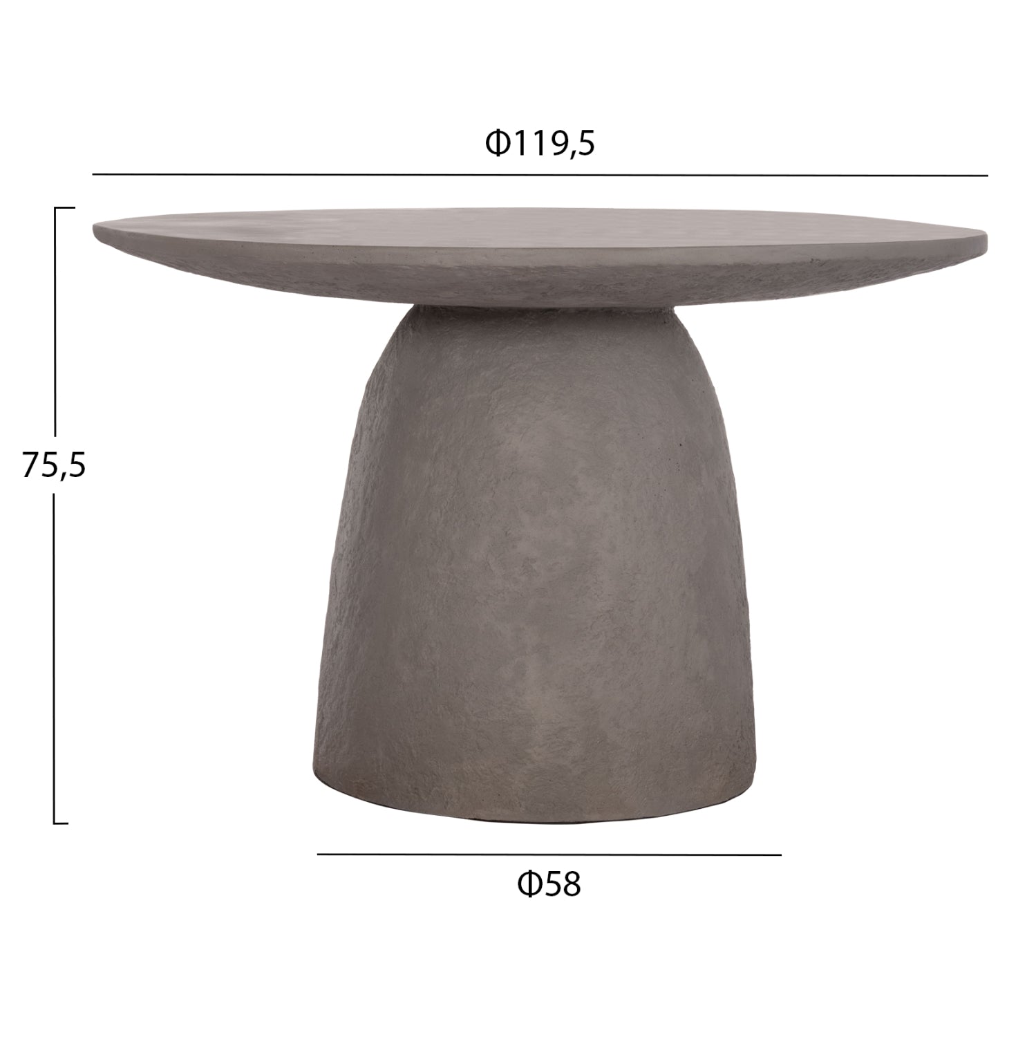 Кръгла трапезна маса SEPPO фиброцимент в сиво--φ119.5x75.5см.