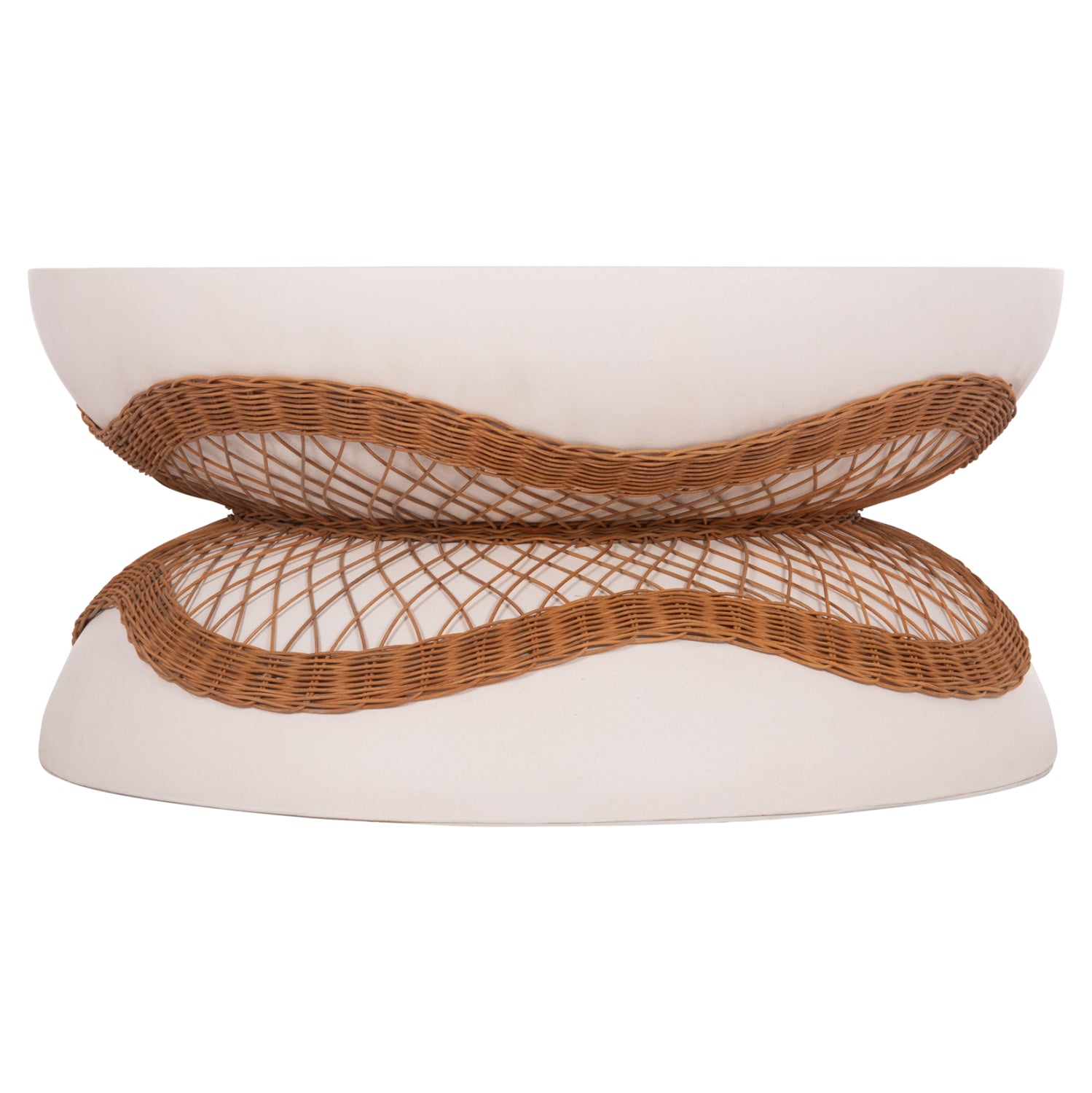 Холна маса Anna фибр цимент бяла-естествен ратан--φ92x44.5hcm