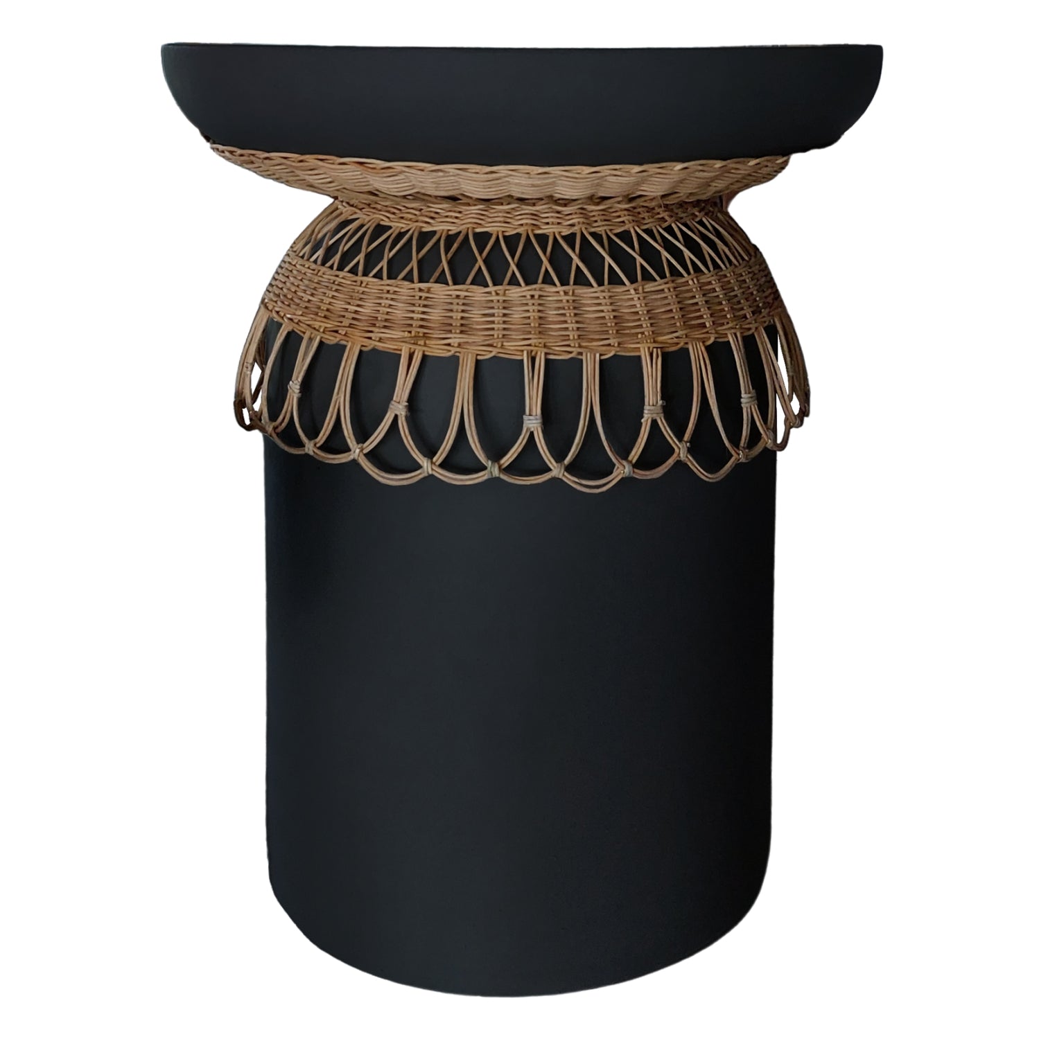 Странична маса Prilep фибро цимент черен и ратан--φ60x76.5hсм