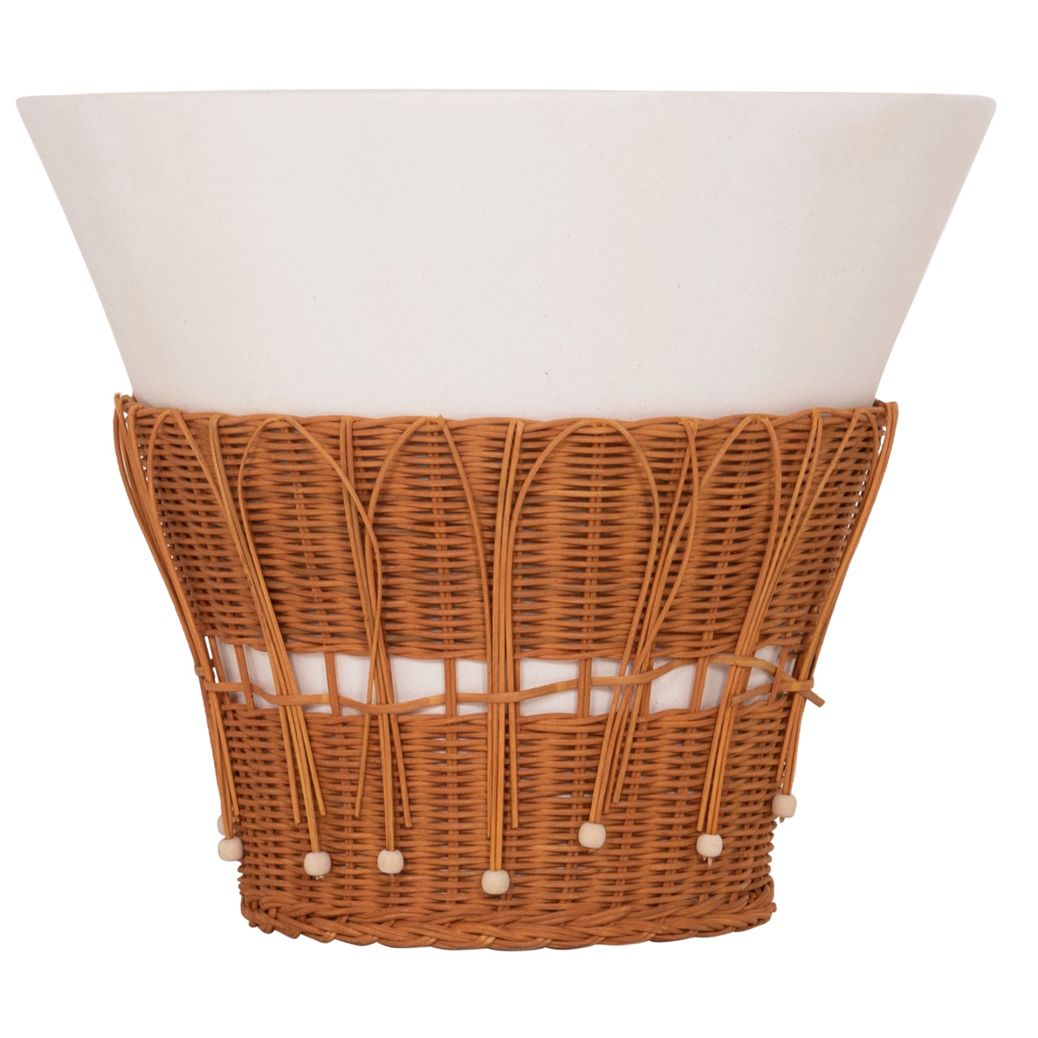 Кръгла масичка за кафе PERRAL,  фибър цимент, в бял - естествен ратан -- φ55x45hсм.