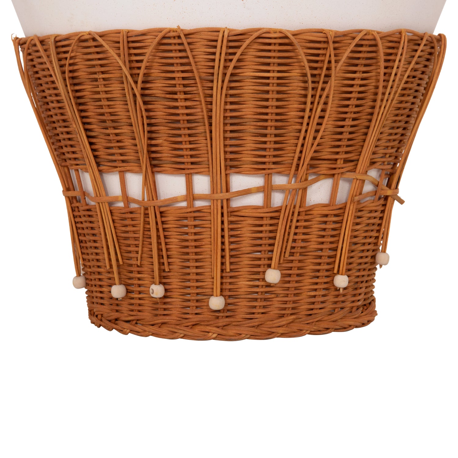 Кръгла масичка за кафе PERRAL,  фибър цимент, в бял - естествен ратан -- φ55x45hсм.