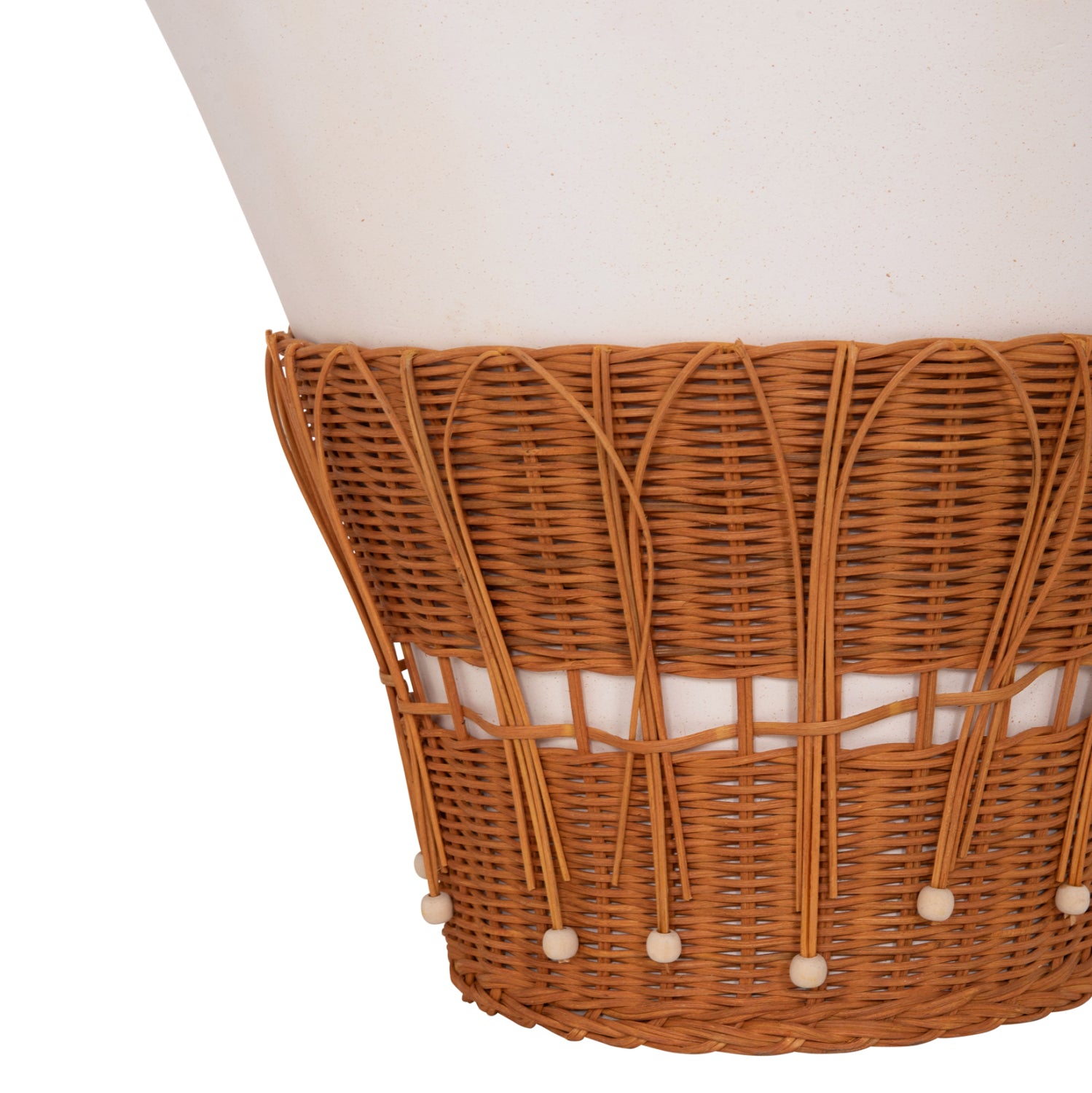 Кръгла масичка за кафе PERRAL,  фибър цимент, в бял - естествен ратан -- φ55x45hсм.