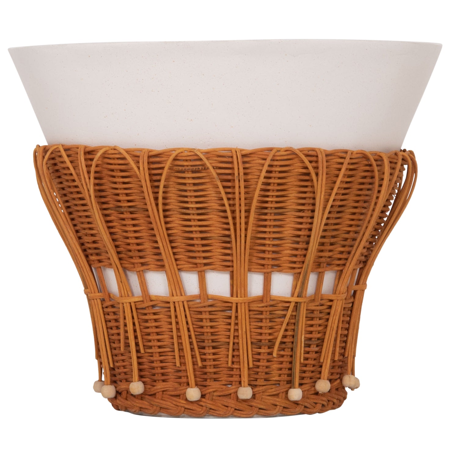 Кръгла странична маса PERRAL  фибро цимент в бял - натурален ратан -- φ42x36всм.