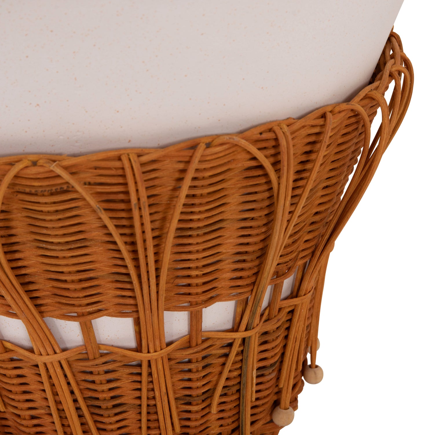 Кръгла странична маса PERRAL  фибро цимент в бял - натурален ратан -- φ42x36всм.