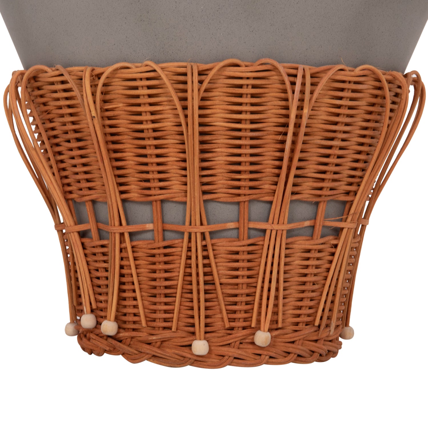 Кръгла странична маса PERRAL фибър цимент в сиво / натурален ратан φ42x36см.