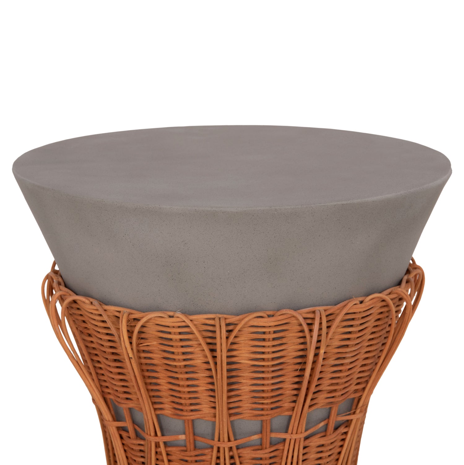 Кръгла странична маса PERRAL фибър цимент в сиво / натурален ратан φ42x36см.