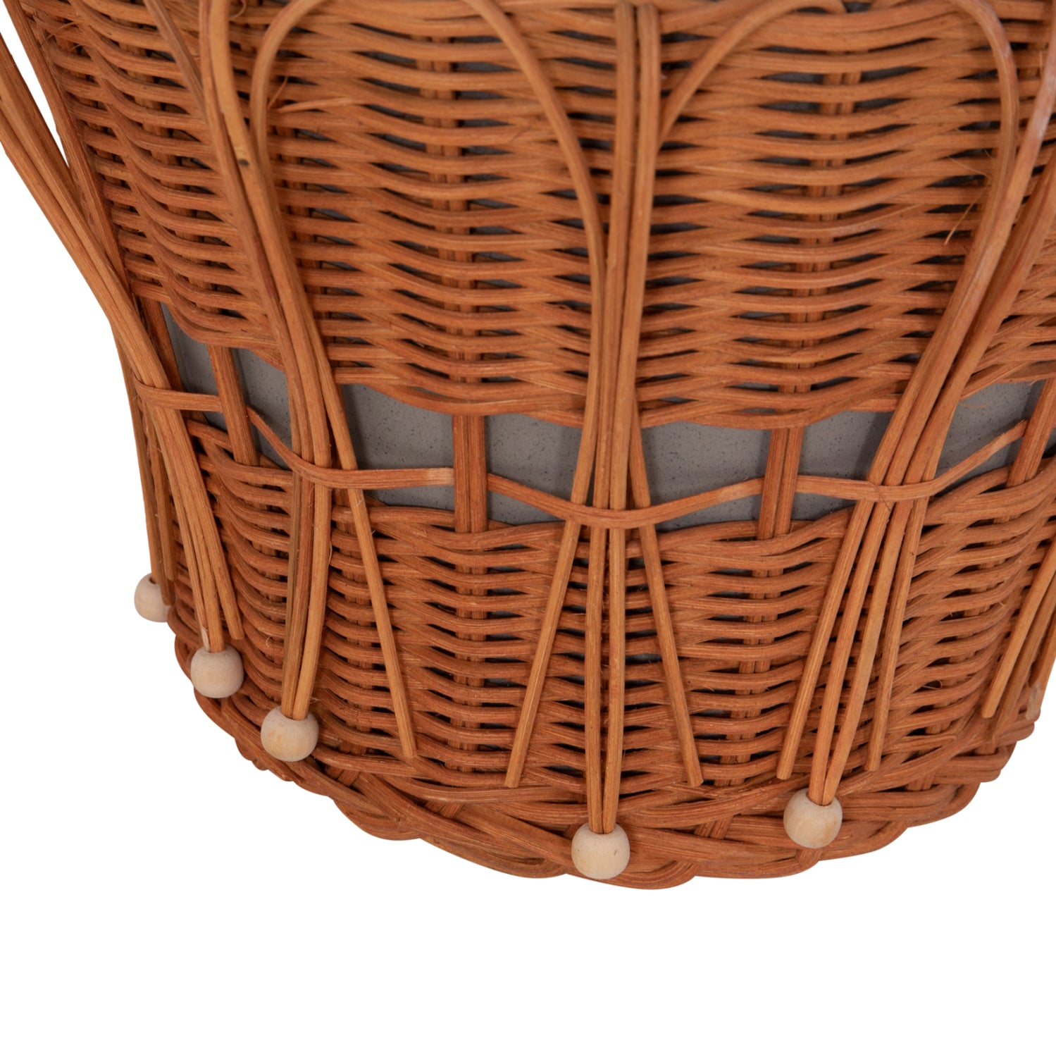 Кръгла странична маса PERRAL фибър цимент в сиво / натурален ратан φ42x36см.