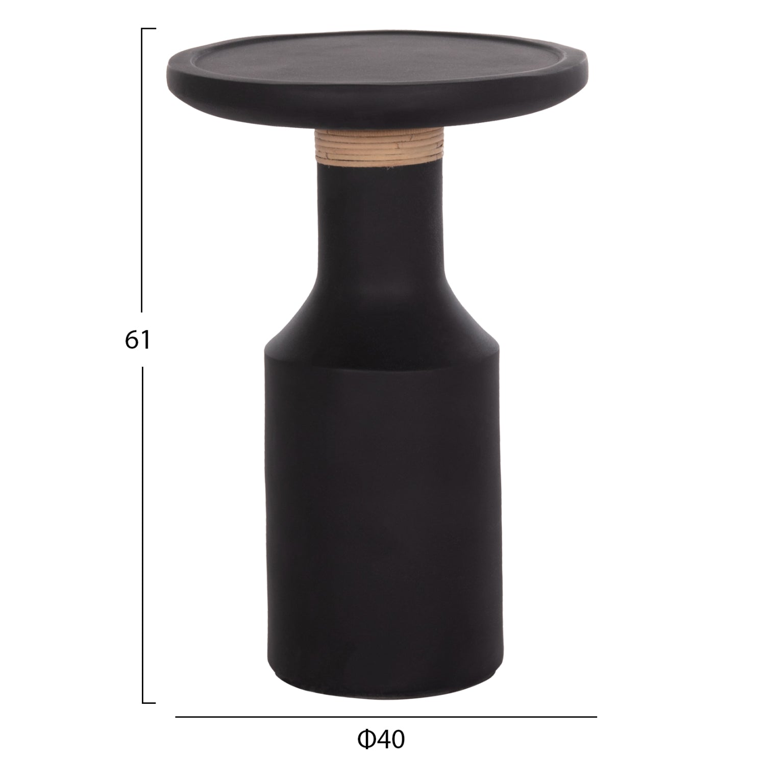 Помощна маса Тred фибро цимент черен-естествен ратан--φ40x61cm.