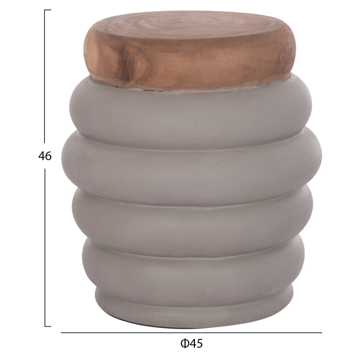 Странична маса PUFFAT естетсвен-сив цвят Φ45x46см