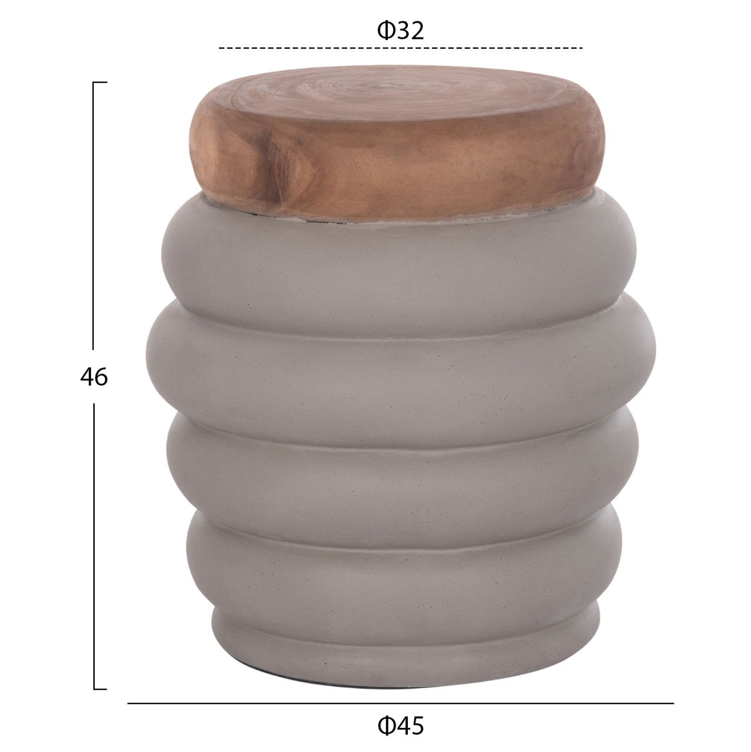 Странична маса PUFFAT естетсвен-сив цвят Φ45x46см