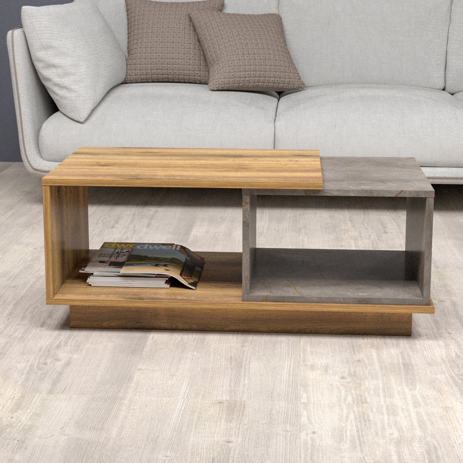 Холна маса TELES  цвят натурал-сив мрамор 100x45x42см