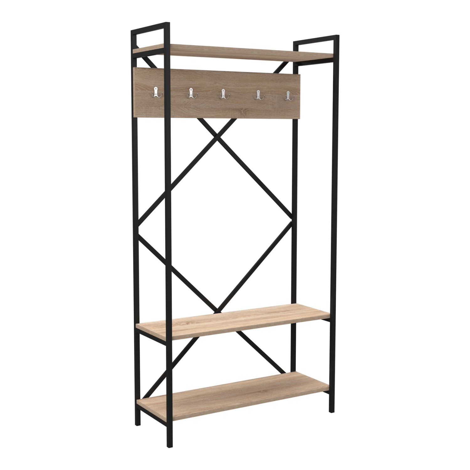 Входна мебели navis меламин sonama - черна метална рамка 90x34x180см