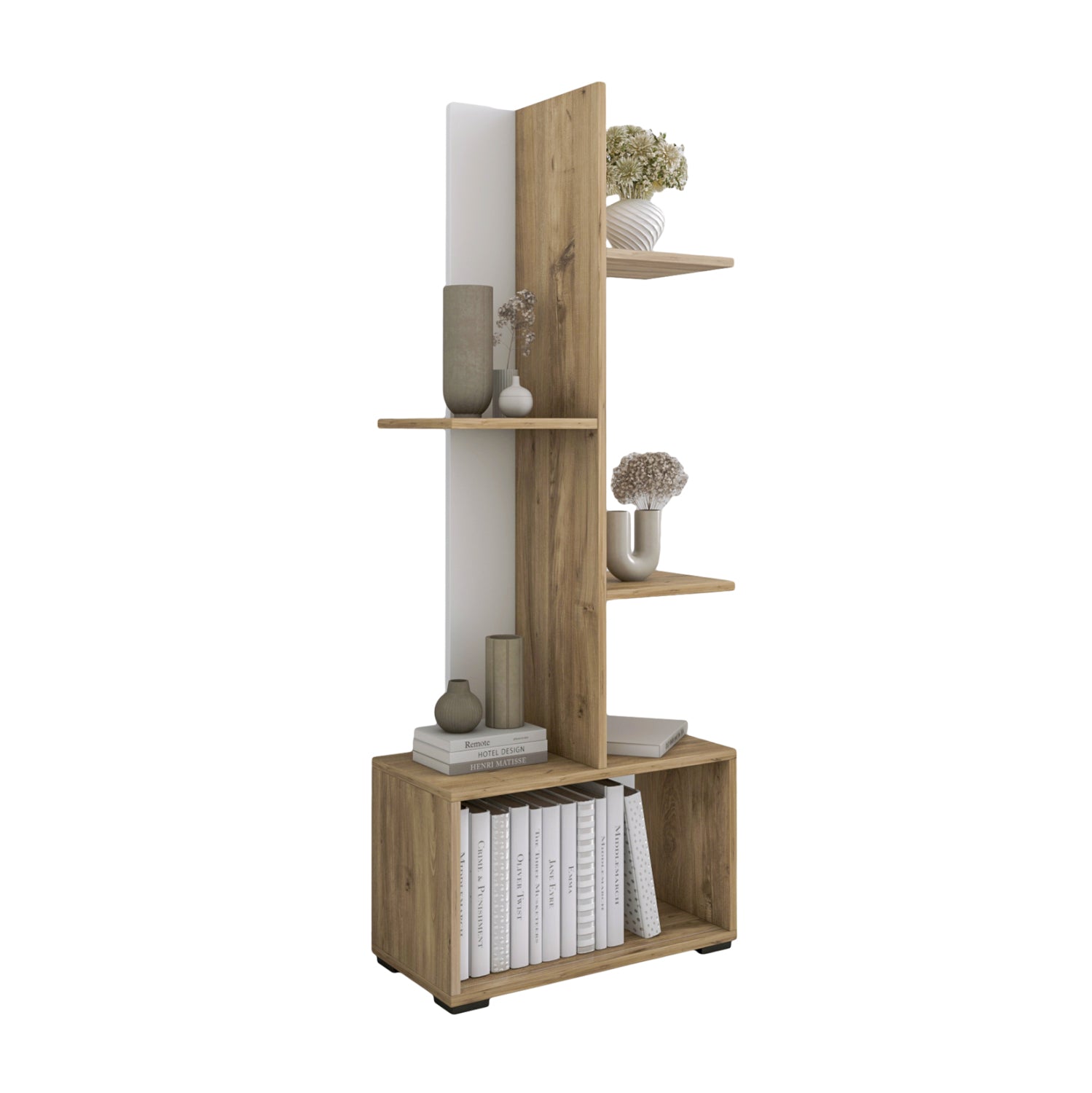 Етажерка  TRIVIO цвят бял-натурал цвят 50x25x127см