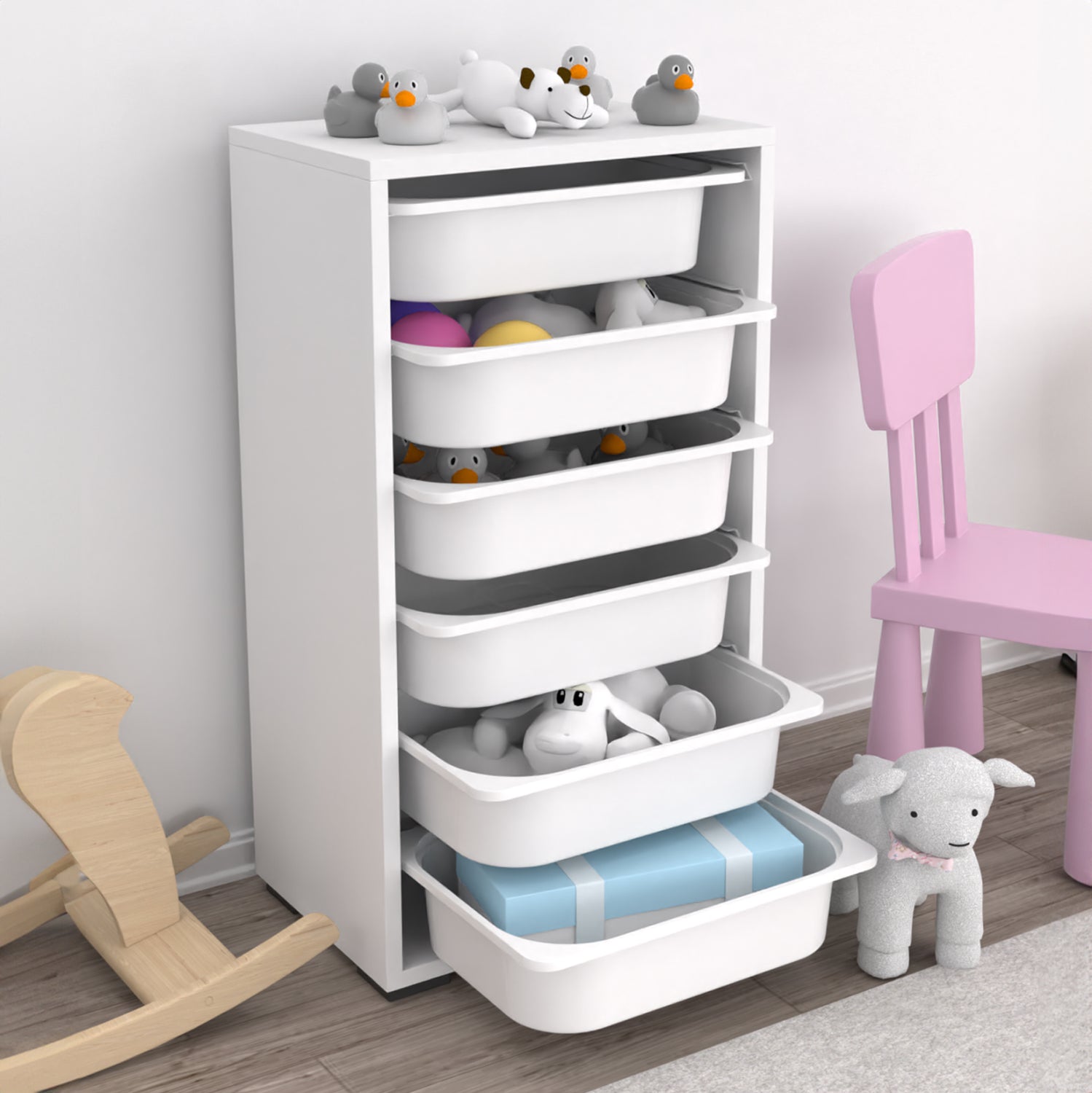 Скрин SANI с чекмеджета от меламин в бяло - 6 бели чекмеджета pe 45.5x30x83см