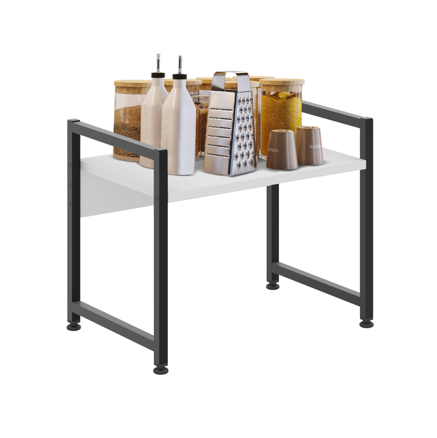 Рафт за кухненски плот, меламин, бяло-черен метал, 53x35x41см