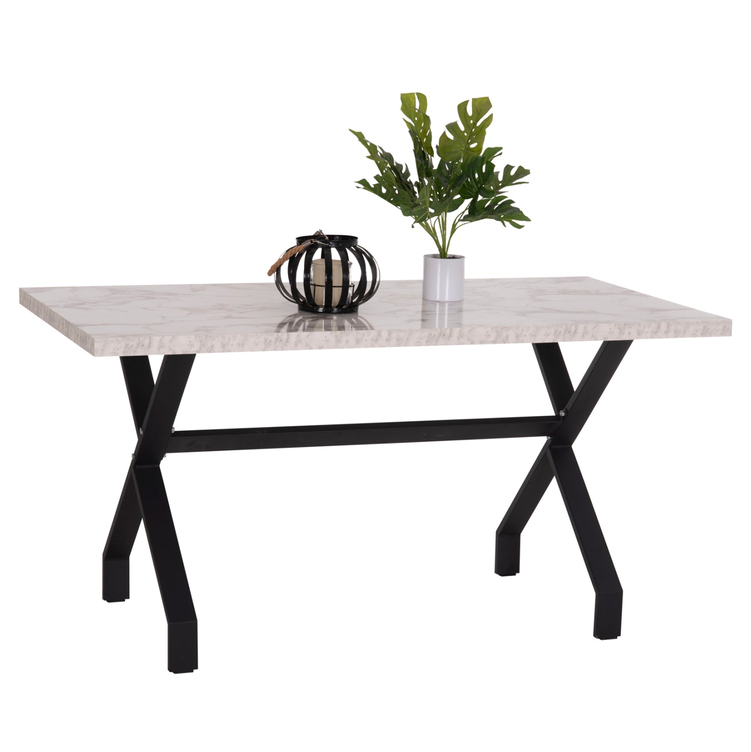 Трапезна маса  LANA меламин бял мрамор - черни метални крака 140x70x72см