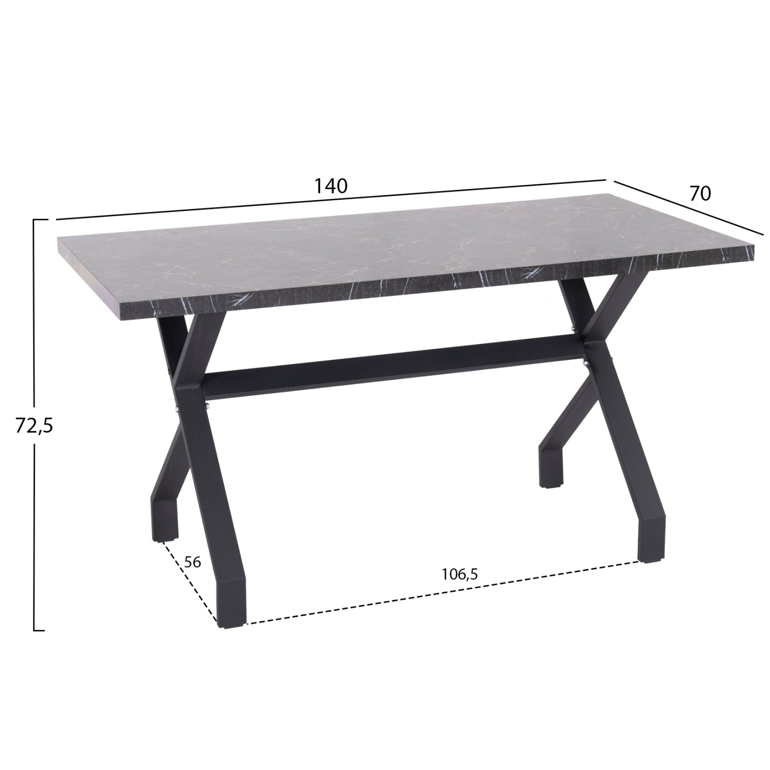 Трапезна  маса  LANA меламин черен мрамор - черни метални крака 140x70x72.5см