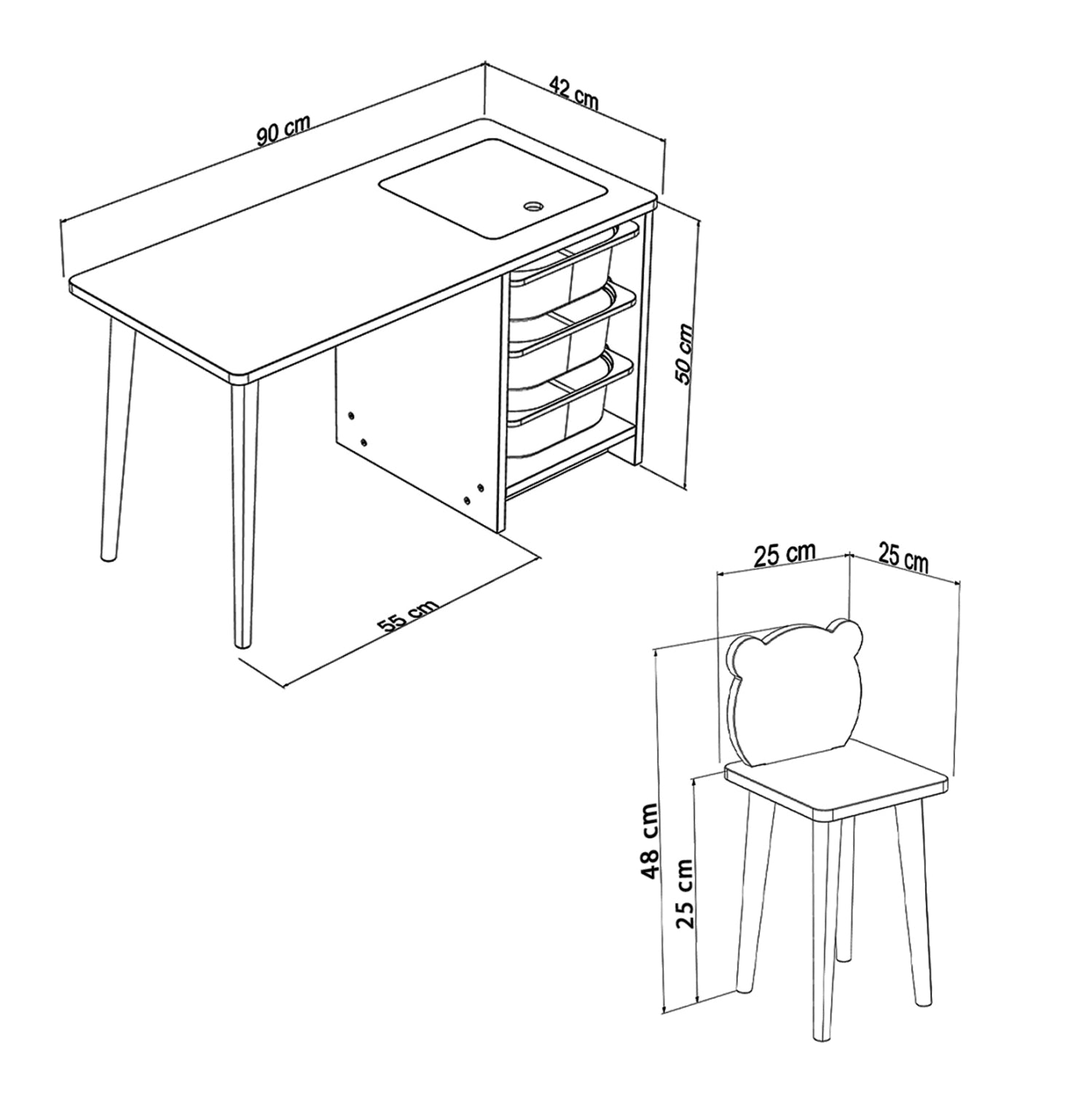 Детски комплект STAK цвят бял-натурал 90x42x50