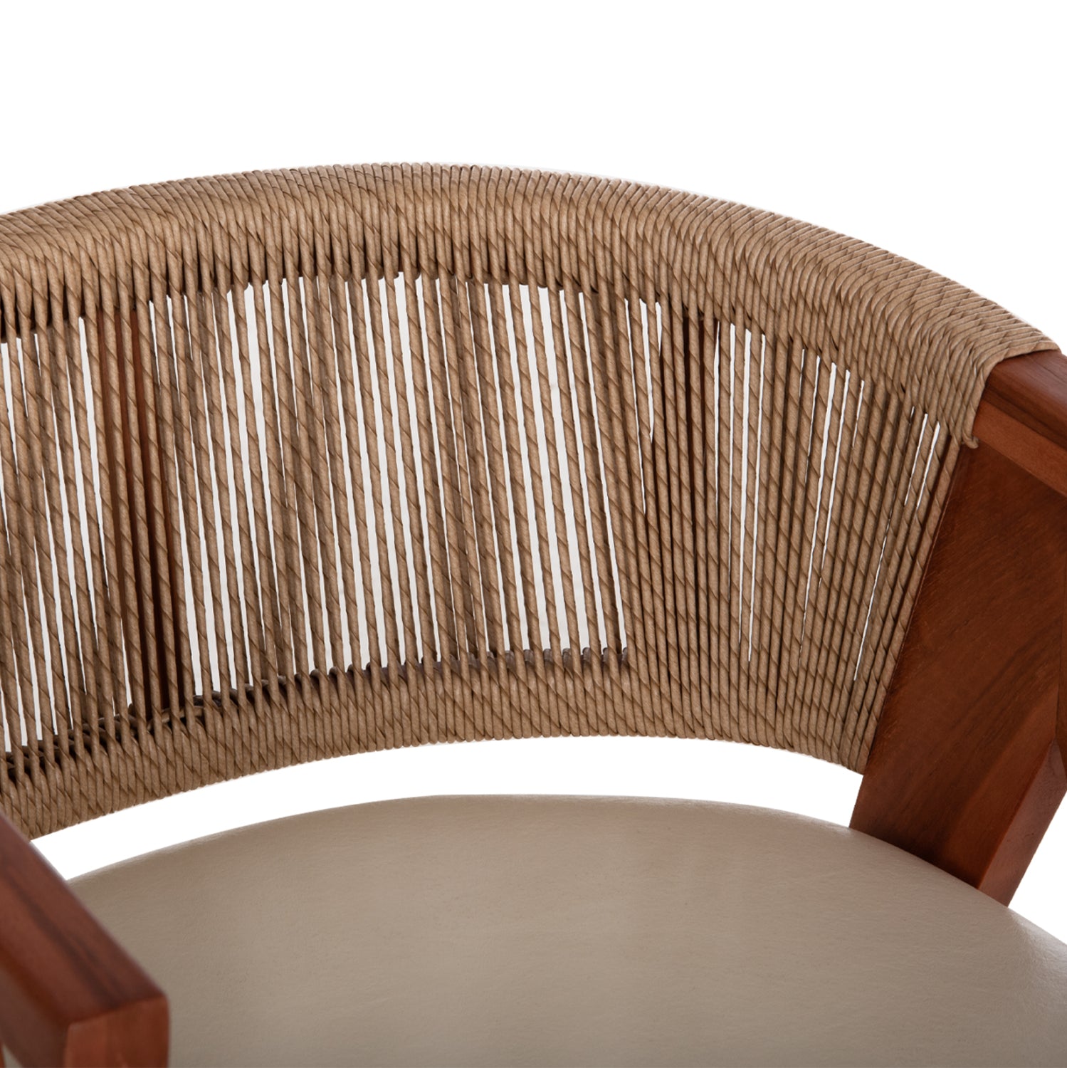 Трапезен стол BRANN тиково дърво, въже, екрю, pu 60x62x76см.