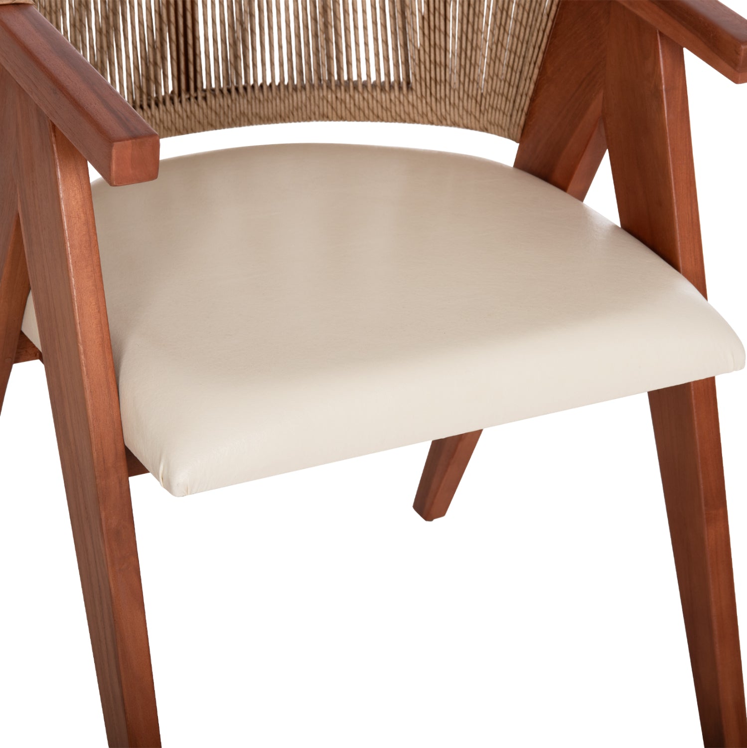 Трапезен стол BRANN тиково дърво, въже, екрю, pu 60x62x76см.