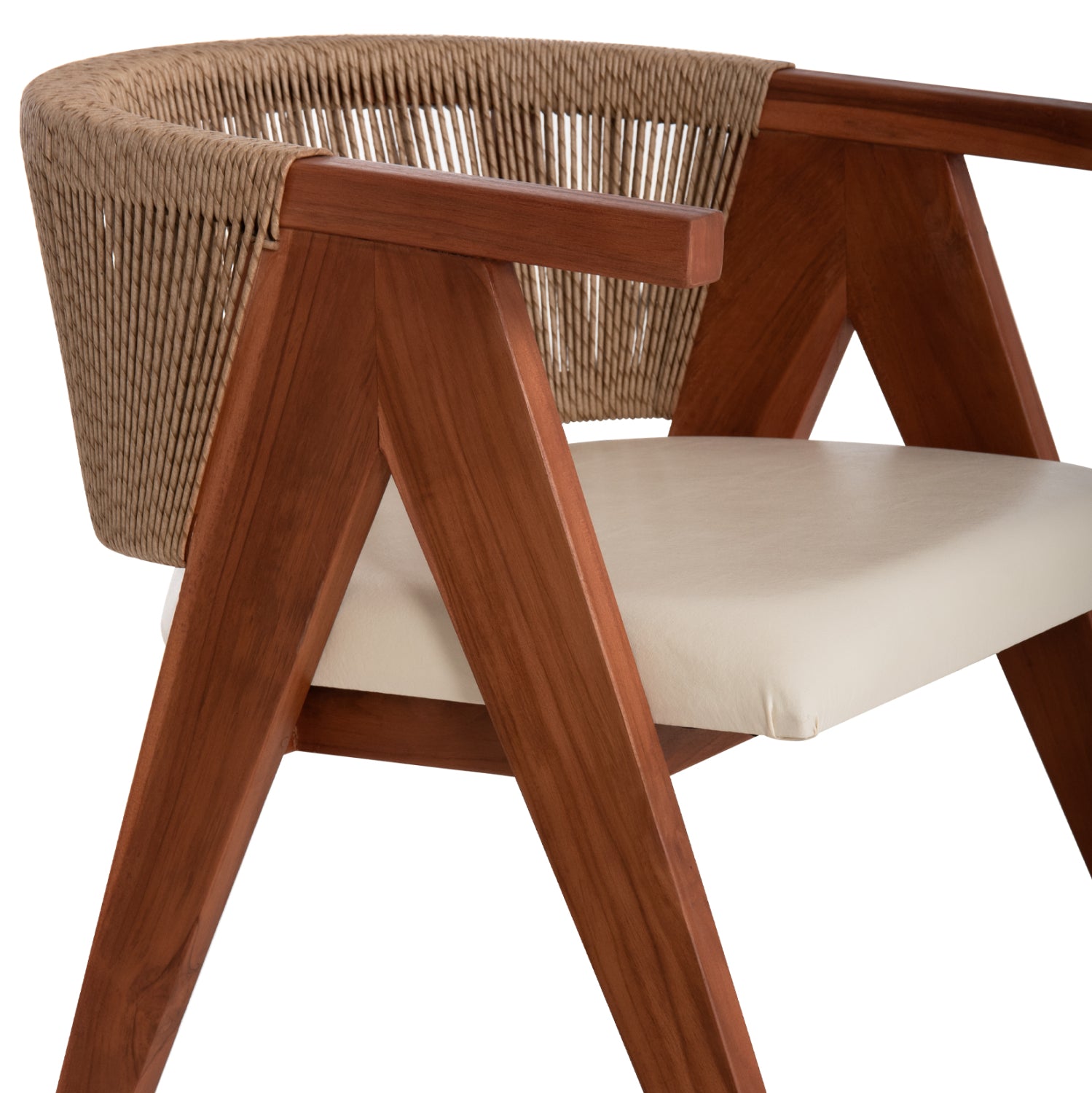 Трапезен стол BRANN тиково дърво, въже, екрю, pu 60x62x76см.