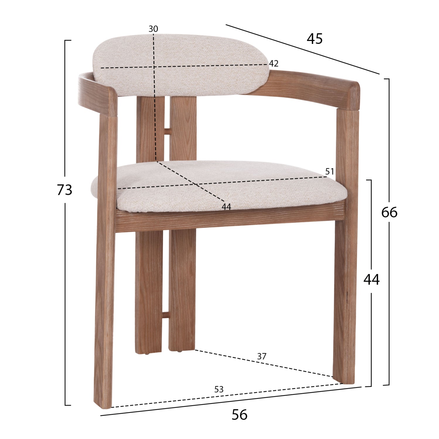 Трапезно кресло Kall бежова дамаска--матиран шперплат 56x45x73см.