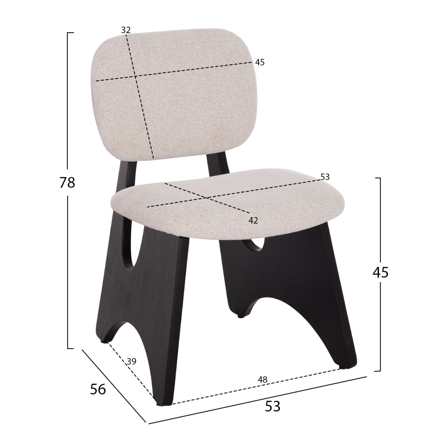 Трапезен стол BELLISI дамаска екрю-цвят черен 53x56x78см
