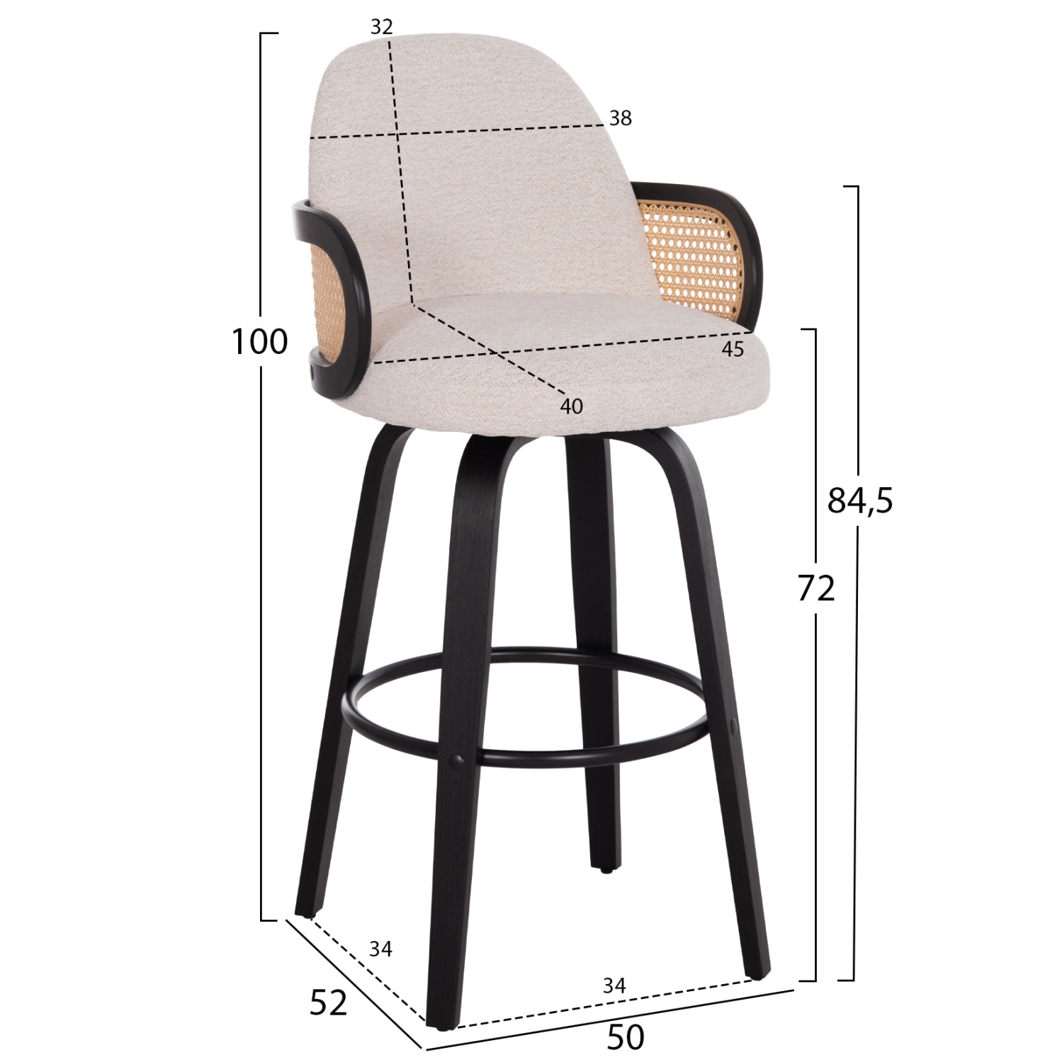 Бар стол  BECKER  екрю цвят 50x52x100см