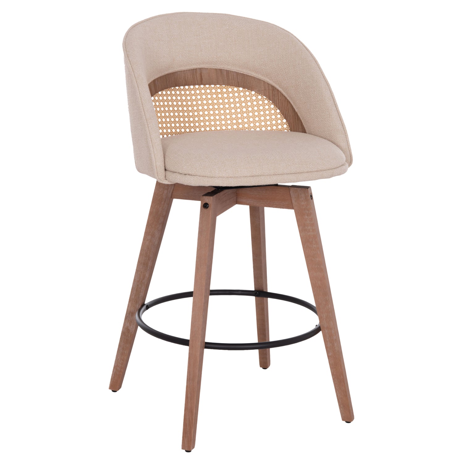 Въртящ се бар стол Riki-бежовa дамаска/дървени крака 51x53x94см.