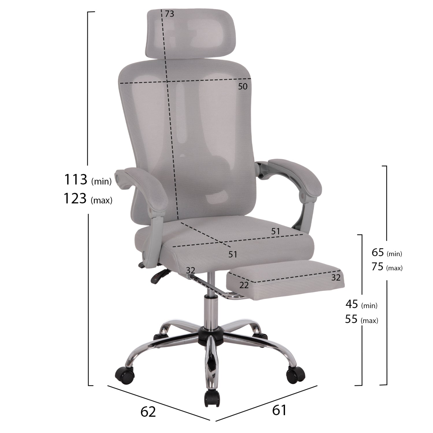 Офис стол Barnet сив цвят  61x62x123см