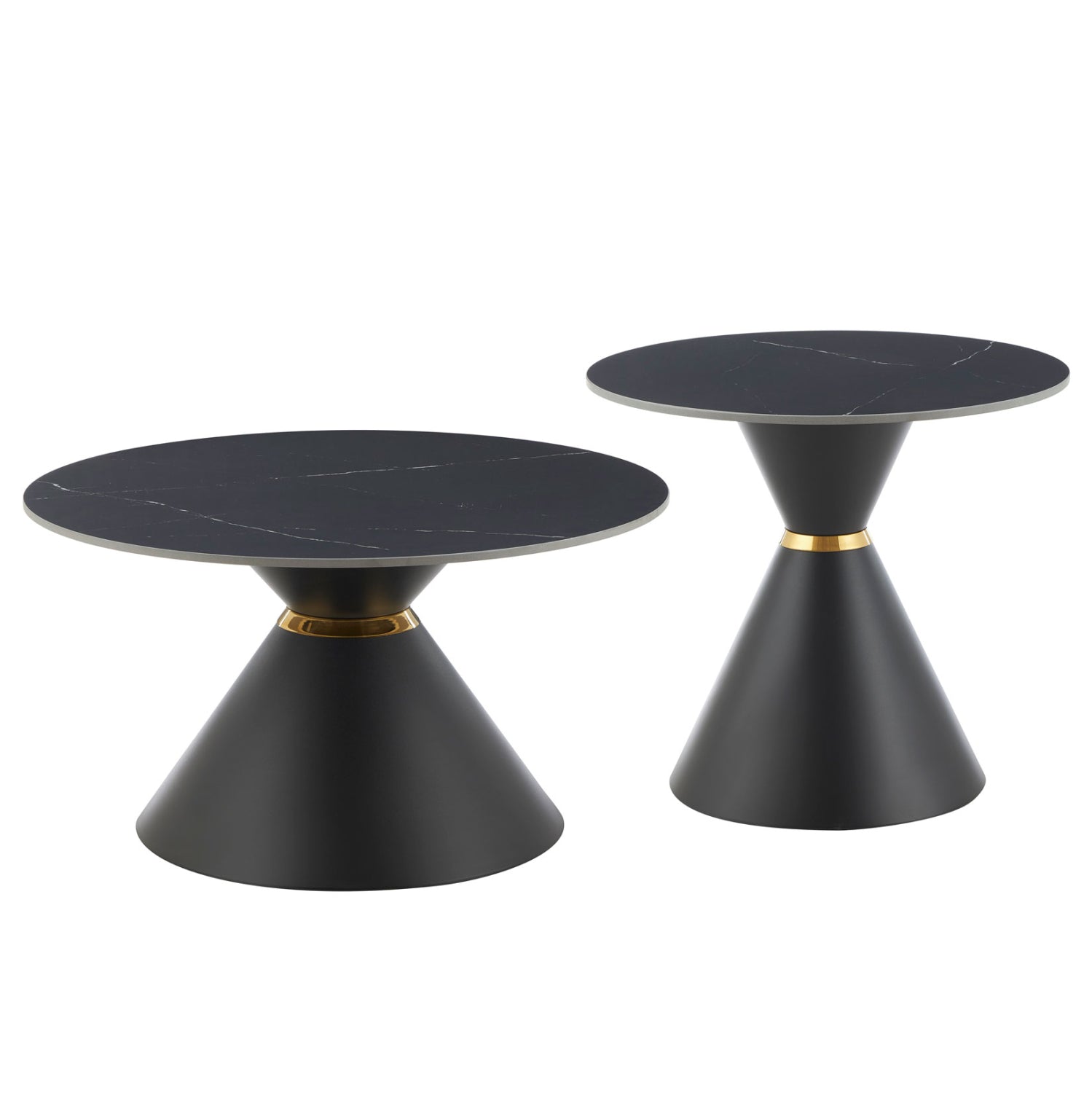 Комплект холни маси 2 бр черен-златист цвят Φ60см и Φ80см