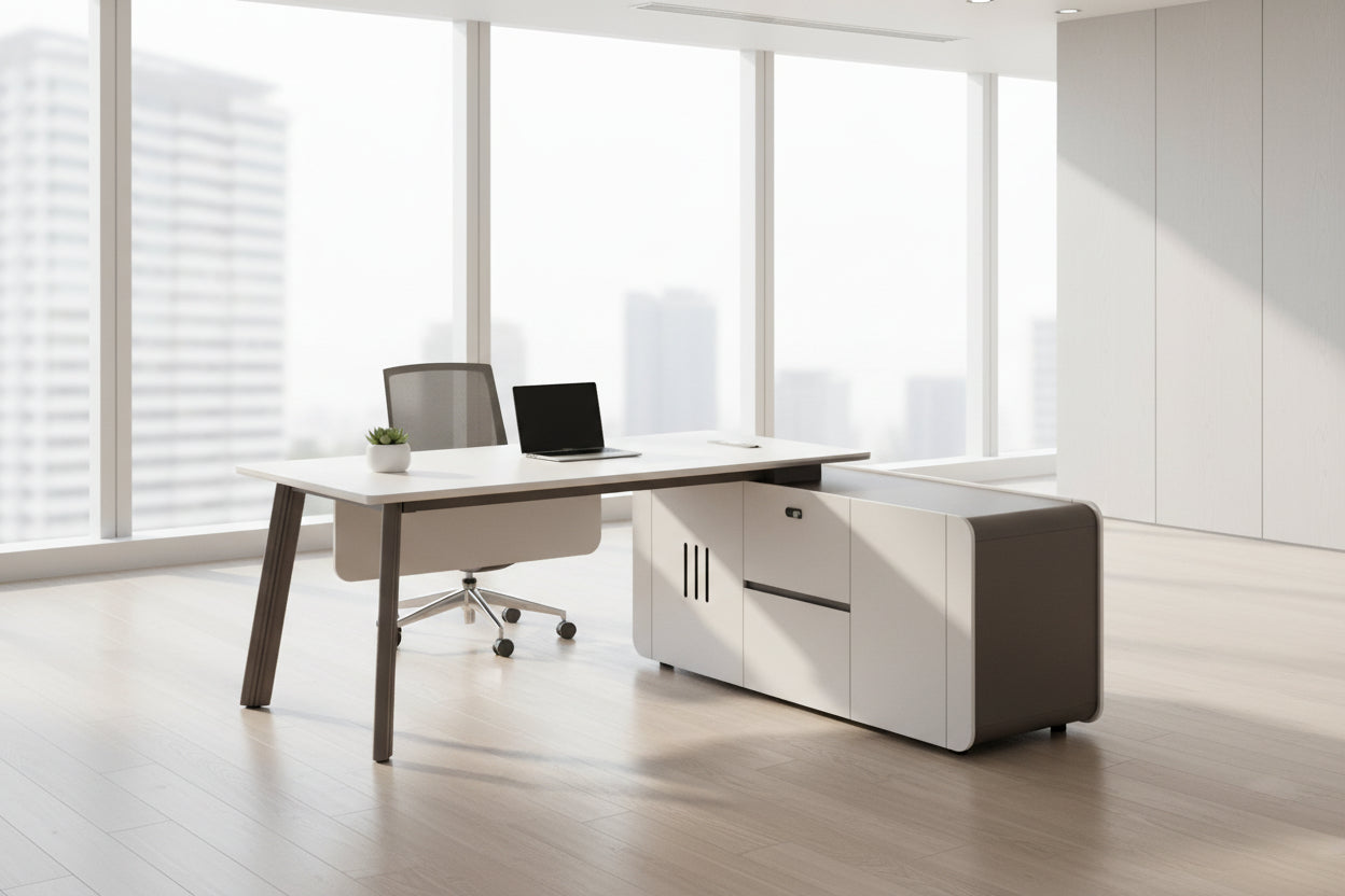 Дясно ъглово бюро Newline меламин кремав-светло кафяво 200x165x75см